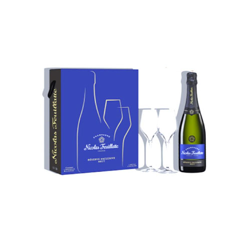 NICOLAS FEUILLATTE RES EXCLUSIVE BRUT + 2 FLUTES COFFRET BLEU